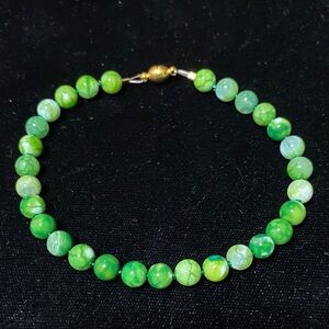 Natural Green Parrot fire agate gemstone 8” Beaded magnetic clasp Bracelet